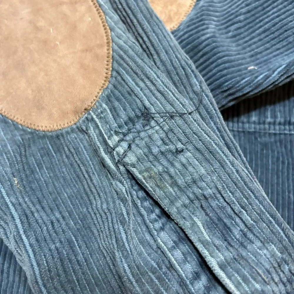Vtg 80s Banana Republic Safari Corduroy Shirt Mens Medium Blue Suede Elbow Patch